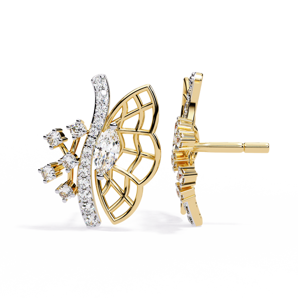 Wings of Grace – Marquise & Round Diamond Butterfly-Inspired Earrings in 14K Gold