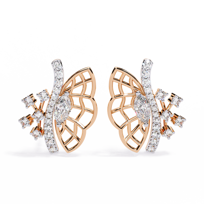 Wings of Grace – Marquise & Round Diamond Butterfly-Inspired Earrings in 14K Gold