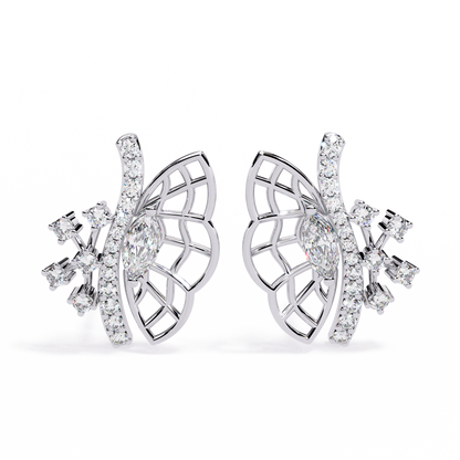 Wings of Grace – Marquise & Round Diamond Butterfly-Inspired Earrings in 14K Gold