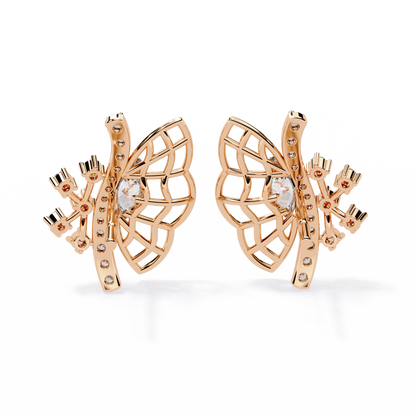 Wings of Grace – Marquise & Round Diamond Butterfly-Inspired Earrings in 14K Gold