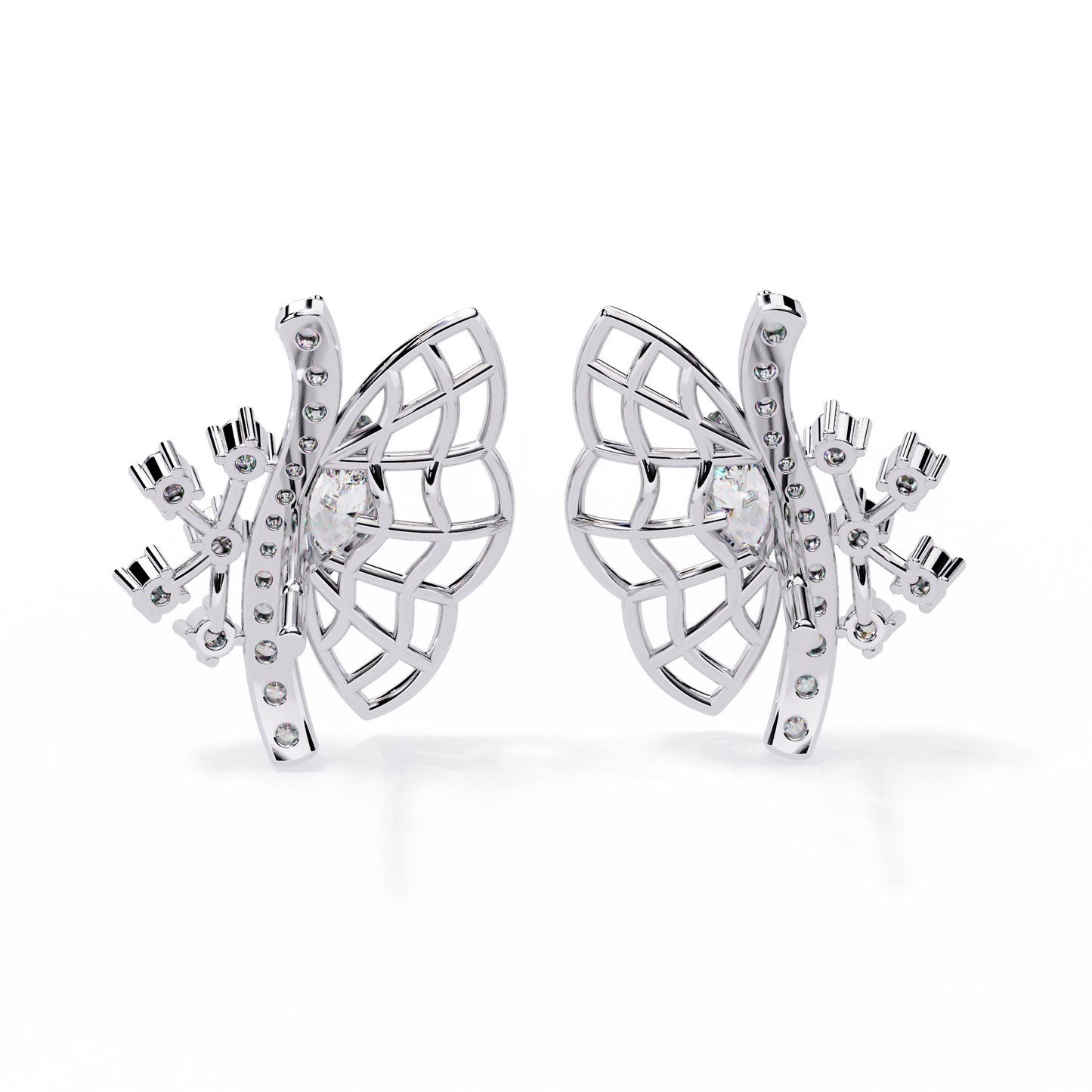 Wings of Grace – Marquise & Round Diamond Butterfly-Inspired Earrings in 14K Gold