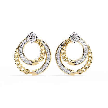 Linked Harmony – Dual-Hoop Lab Diamond Earrings with Chain Detail in 14K Gold