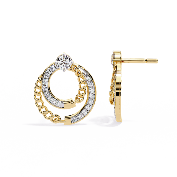 Linked Harmony – Dual-Hoop Diamond Earrings with Chain Detail in 14K Gold