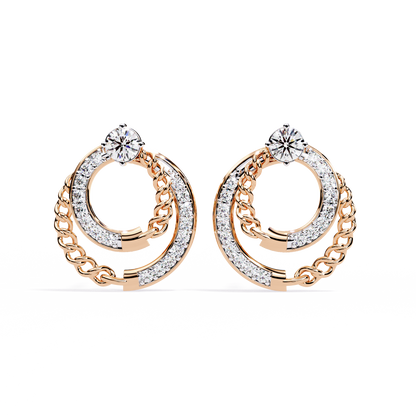 Linked Harmony – Dual-Hoop Lab Diamond Earrings with Chain Detail in 14K Gold
