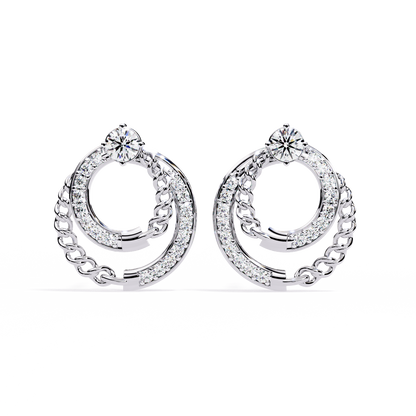 Linked Harmony – Dual-Hoop Lab Diamond Earrings with Chain Detail in 14K Gold