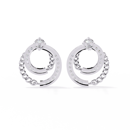 Linked Harmony – Dual-Hoop Lab Diamond Earrings with Chain Detail in 14K Gold