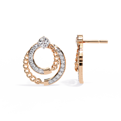 Linked Harmony – Dual-Hoop Lab Diamond Earrings with Chain Detail in 14K Gold