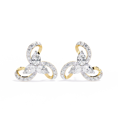 Trinity Bloom – Pear-Cut Diamond Petal Earrings in 14K Gold