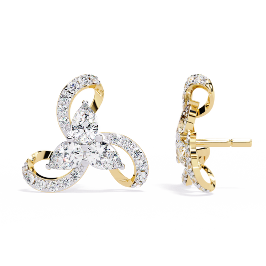 Trinity Bloom – Pear-Cut Diamond Petal Earrings in 14K Gold