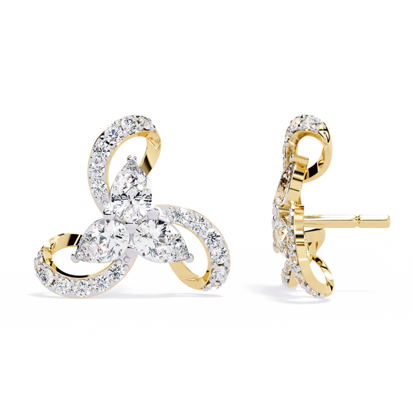 Trinity Bloom – Pear-Cut Diamond Petal Earrings in 14K Gold