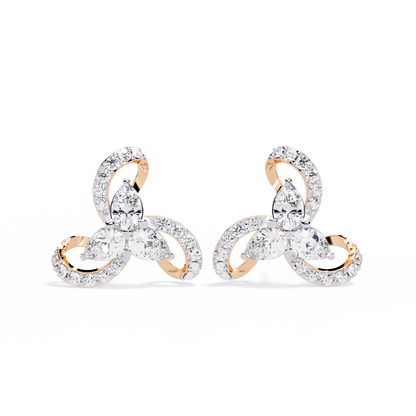 Trinity Bloom – Pear-Cut Diamond Petal Earrings in 14K Gold