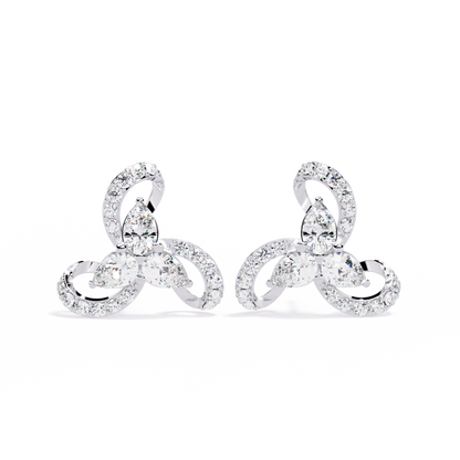 Trinity Bloom – Pear-Cut Diamond Petal Earrings in 14K Gold