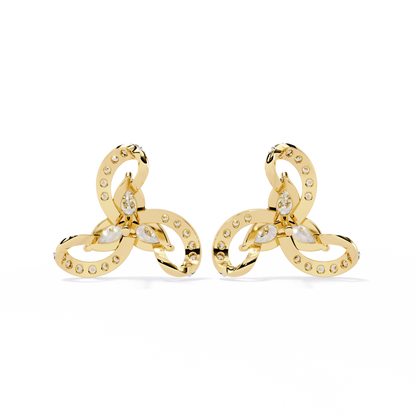 Trinity Bloom – Pear-Cut Diamond Petal Earrings in 14K Gold