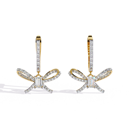 Ribbon Grace – Emerald-Cut Lab Diamond Bow Earrings in 14K Gold