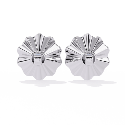 Golden Bloom – Ruffled Gold Studs with Princess Lab Diamond in 14K