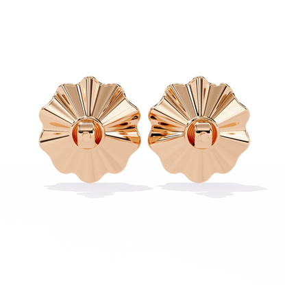 Golden Bloom – Ruffled Gold Studs with Princess Lab Diamond in 14K