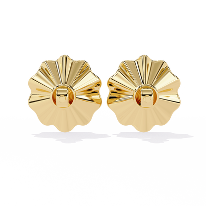 Golden Bloom – Ruffled Gold Studs with Princess Lab Diamond in 14K