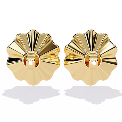 Golden Bloom – Ruffled Gold Studs with Diamond in 14K
