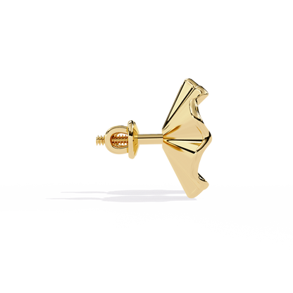 Golden Bloom – Ruffled Gold Studs with Princess Lab Diamond in 14K