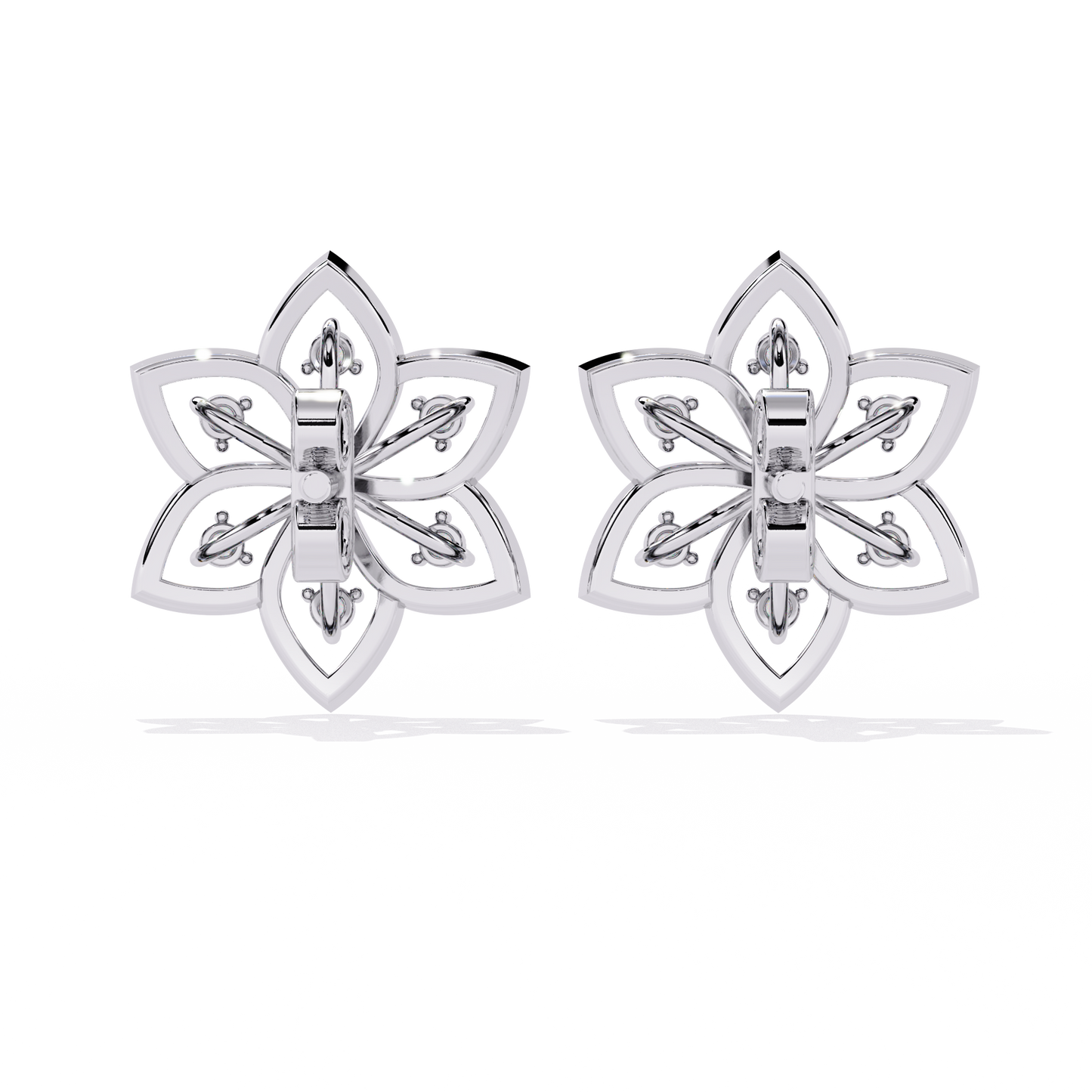 Floral Lattice – Diamond Petal Stud Earrings in 14K Gold
