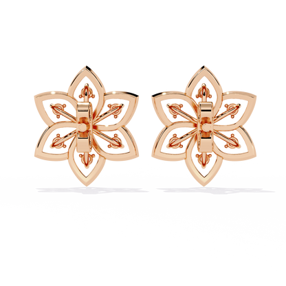 Floral Lattice – Lab Diamond Petal Stud Earrings in 14K Gold