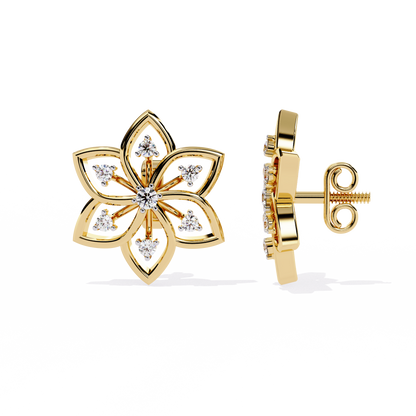 Floral Lattice – Lab Diamond Petal Stud Earrings in 14K Gold