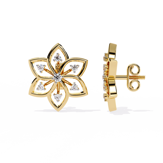 Floral Lattice – Lab Diamond Petal Stud Earrings in 14K Gold