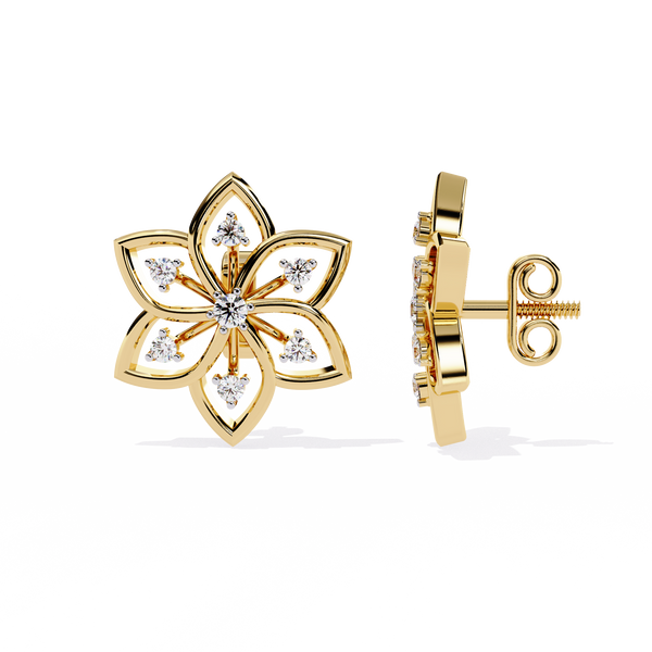 Floral Lattice – Diamond Petal Stud Earrings in 14K Gold