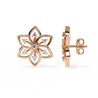 Floral Lattice – Lab Diamond Petal Stud Earrings in 14K Gold