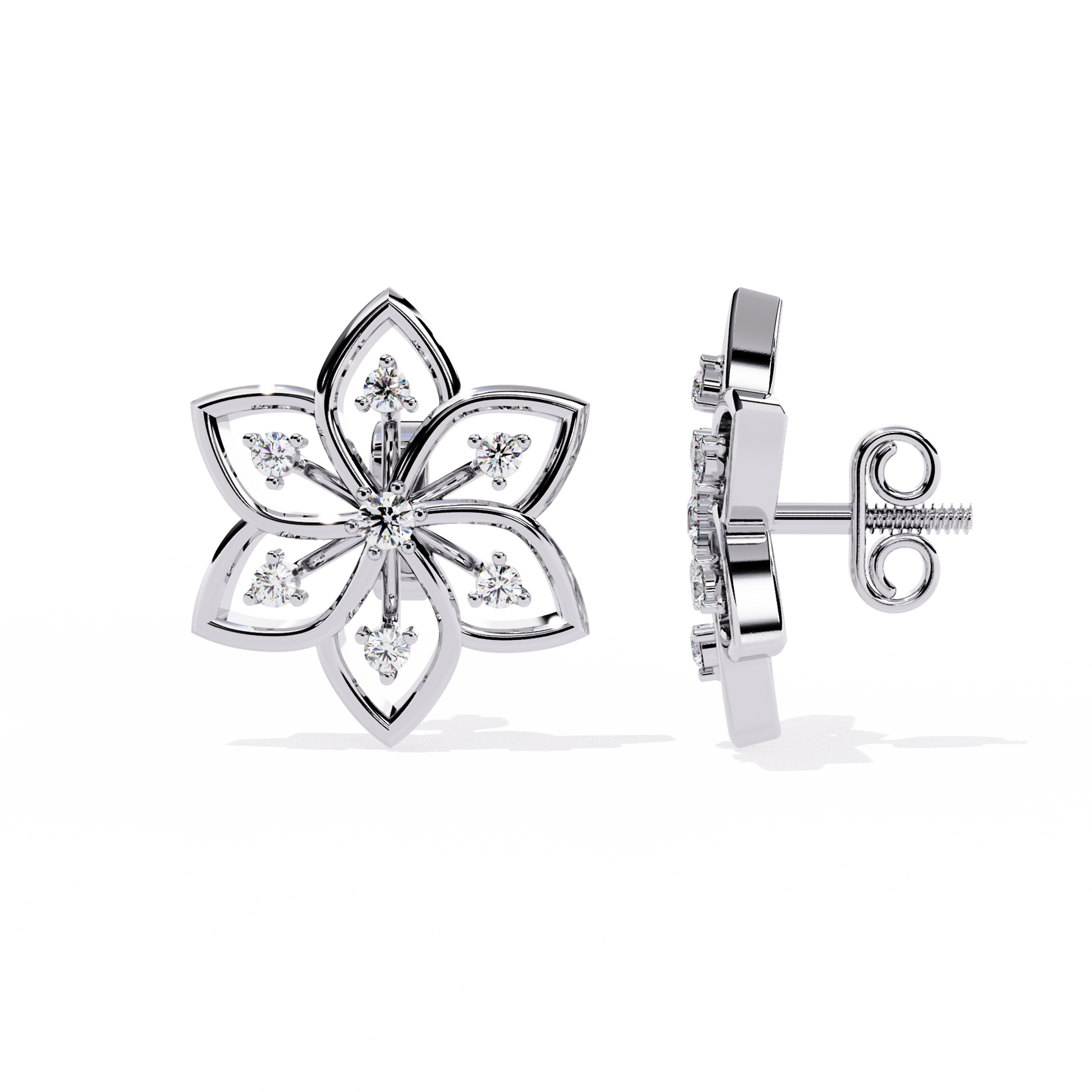 Floral Lattice – Lab Diamond Petal Stud Earrings in 14K Gold