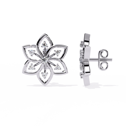 Floral Lattice – Lab Diamond Petal Stud Earrings in 14K Gold