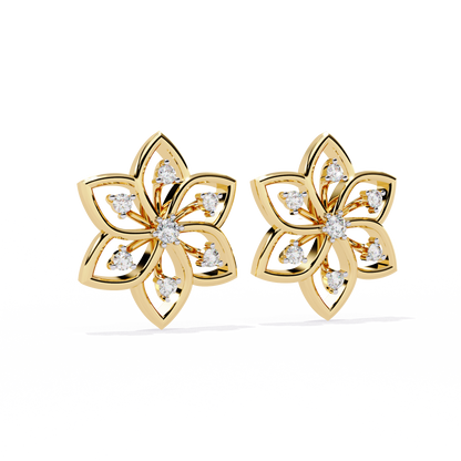 Floral Lattice – Lab Diamond Petal Stud Earrings in 14K Gold