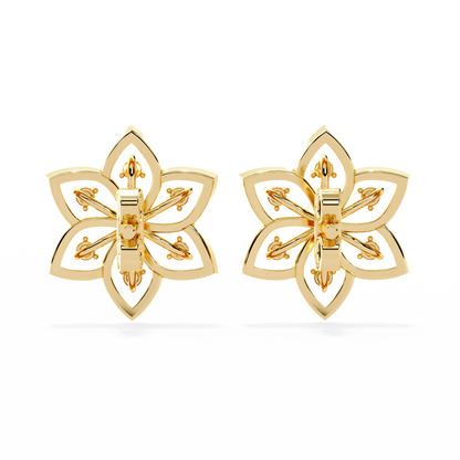 Floral Lattice – Lab Diamond Petal Stud Earrings in 14K Gold