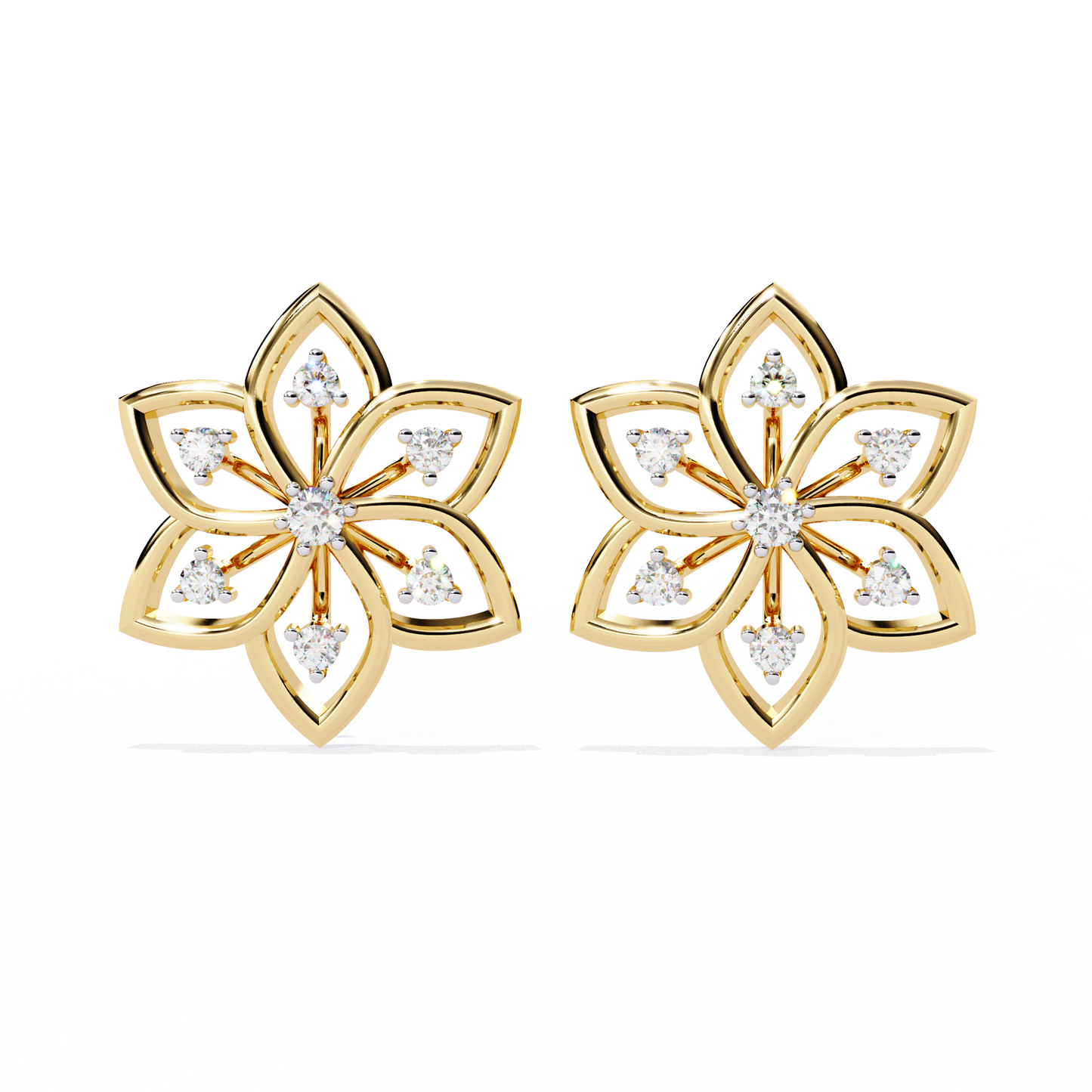 Floral Lattice – Lab Diamond Petal Stud Earrings in 14K Gold