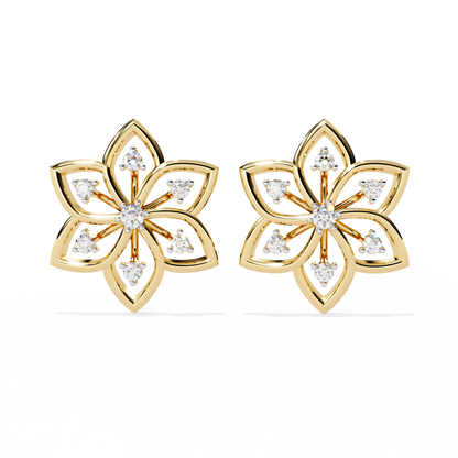 Floral Lattice – Lab Diamond Petal Stud Earrings in 14K Gold