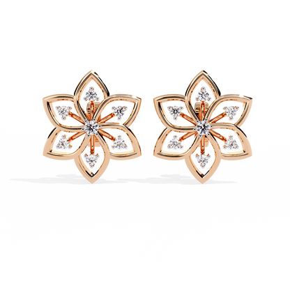 Floral Lattice – Lab Diamond Petal Stud Earrings in 14K Gold