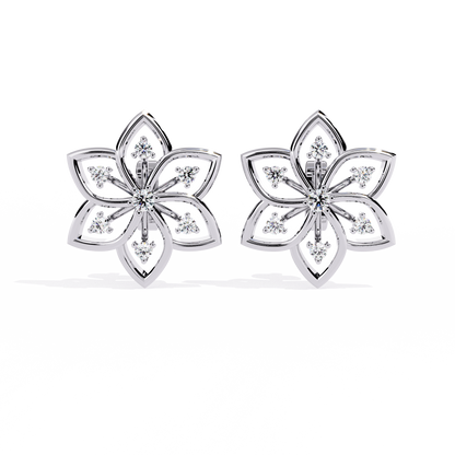 Floral Lattice – Lab Diamond Petal Stud Earrings in 14K Gold