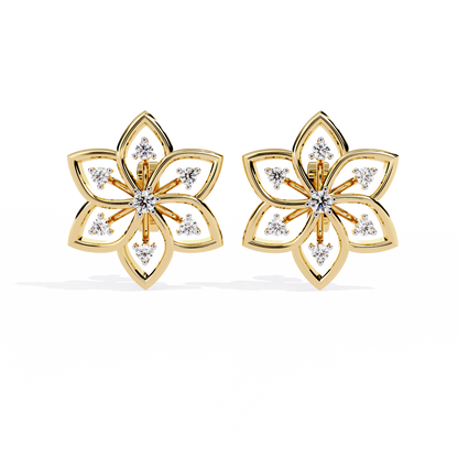 Floral Lattice – Diamond Petal Stud Earrings in 14K Gold
