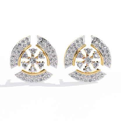 Radiant Halo – Lab Diamond Semi-Crescent Stud Earrings in 14K Gold