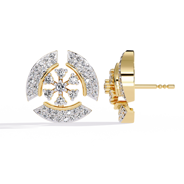 Radiant Halo – Diamond Semi-Crescent Stud Earrings in 14K Gold