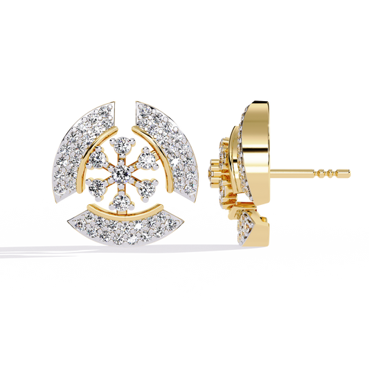 Radiant Halo – Lab Diamond Semi-Crescent Stud Earrings in 14K Gold