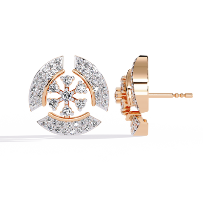 Radiant Halo – Diamond Semi-Crescent Stud Earrings in 14K Gold