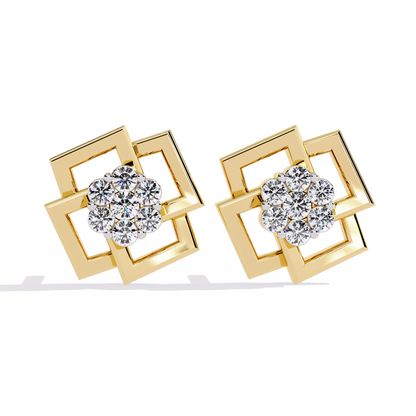 Geo Bloom – Diamond Cluster Stud Earrings in 14K Gold