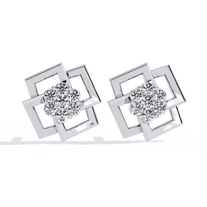 Geo Bloom – Diamond Cluster Stud Earrings in 14K Gold