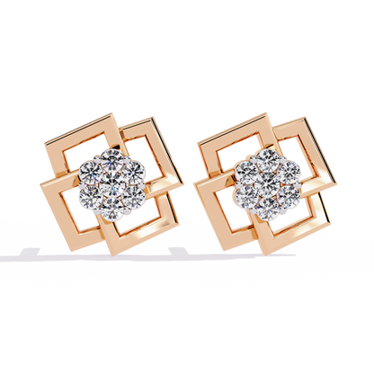 Geo Bloom – Diamond Cluster Stud Earrings in 14K Gold