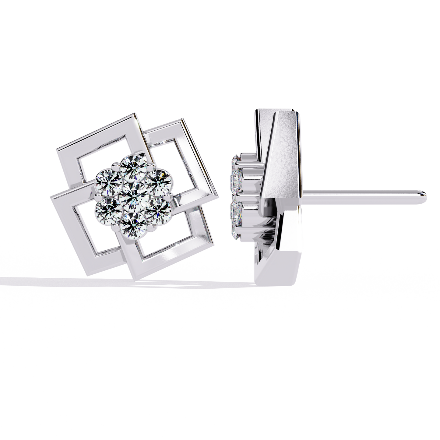 Geo Bloom – Diamond Cluster Stud Earrings in 14K Gold
