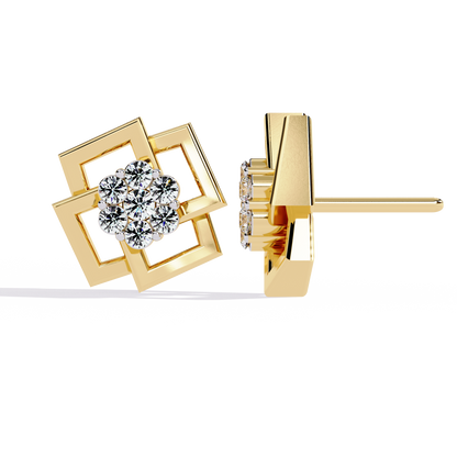 Geo Bloom – Diamond Cluster Stud Earrings in 14K Gold