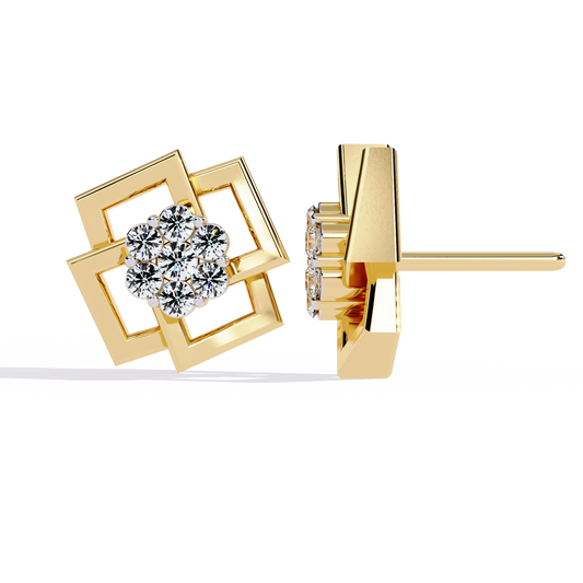 Geo Bloom – Diamond Cluster Stud Earrings in 14K Gold