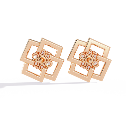 Geo Bloom – Diamond Cluster Stud Earrings in 14K Gold