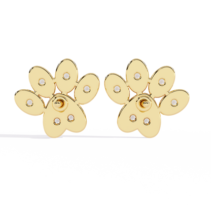 Paw Print – Lab Diamond Pet-Inspired Stud Earrings in 14K Gold